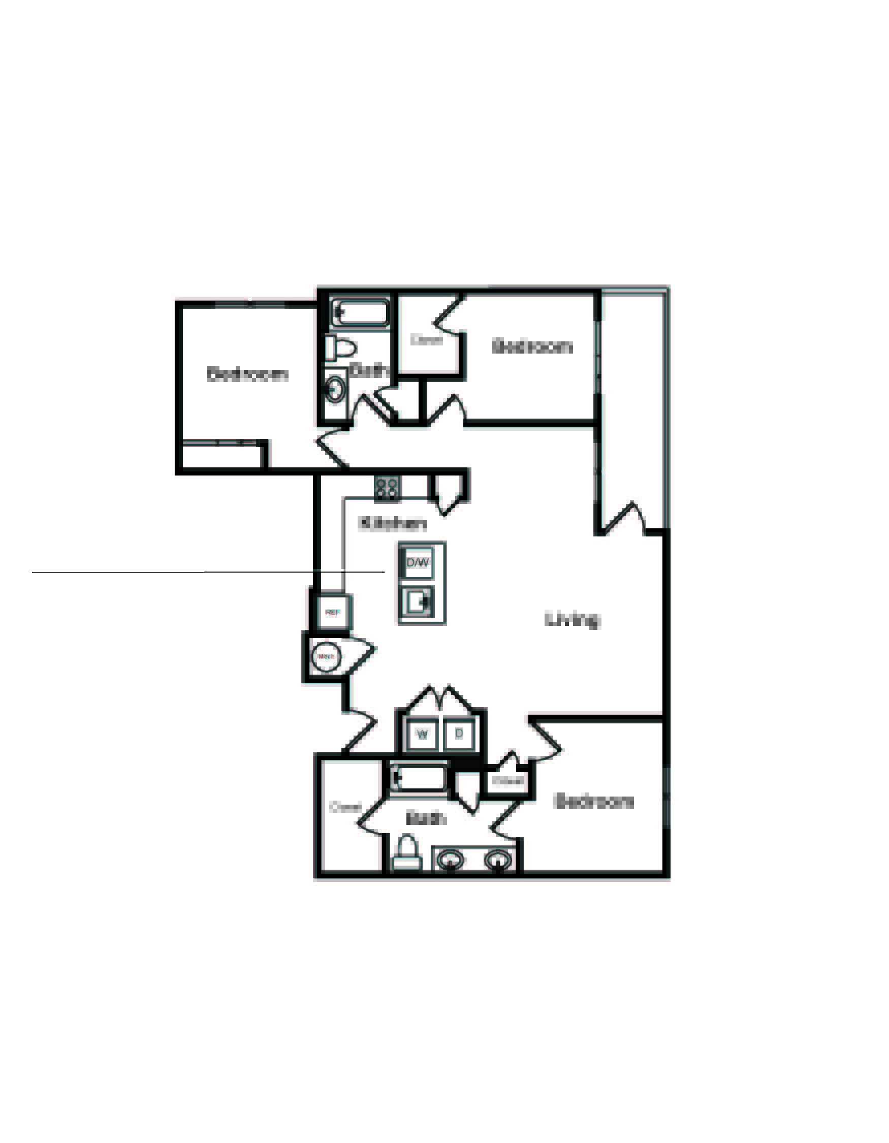 Floor plan for 3 beds, 2 baths, 1490 sqft